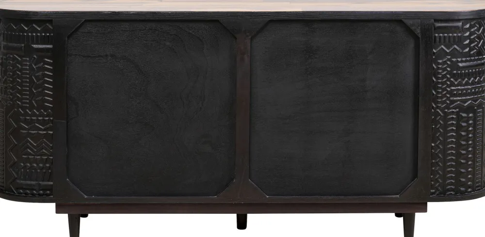 Komody*KARE Design Komoda 3-drzwiowa Boho Drewno Mango Czarne Blat Naturalny 160x75 Cm