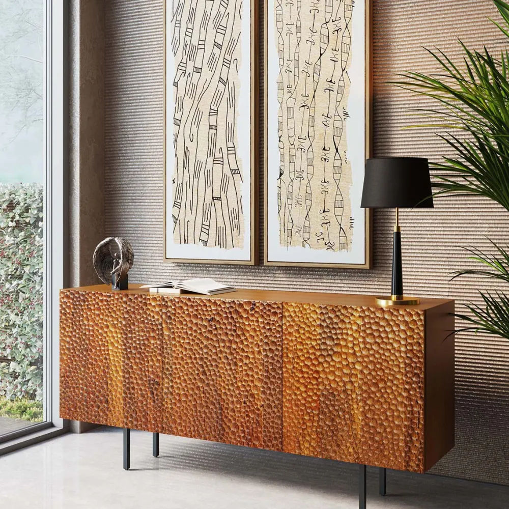 Komody*KARE Design Komoda 3-drzwiowa Do Salonu Drewno Mango Ręczne Wykonanie 160x75 Cm