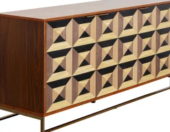 Komody*KARE Design Komoda 3-drzwiowa Fornir Orzechowy Nogi Złote Stalowe 160x78 Cm Front Efekt 3D