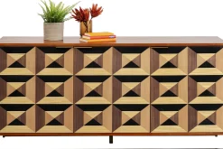 Komody*KARE Design Komoda 3-drzwiowa Fornir Orzechowy Nogi Złote Stalowe 160x78 Cm Front Efekt 3D
