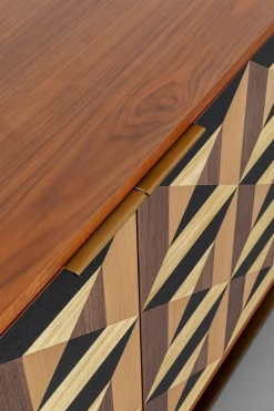 Komody*KARE Design Komoda 3-drzwiowa Fornir Orzechowy Nogi Złote Stalowe 160x78 Cm Front Efekt 3D