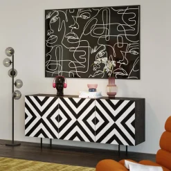 Komody*KARE Design Komoda 3-drzwiowa Fornirowana Front Czarno-biały 160x75 Cm