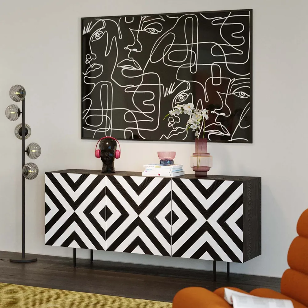 Komody*KARE Design Komoda 3-drzwiowa Fornirowana Front Czarno-biały 160x75 Cm