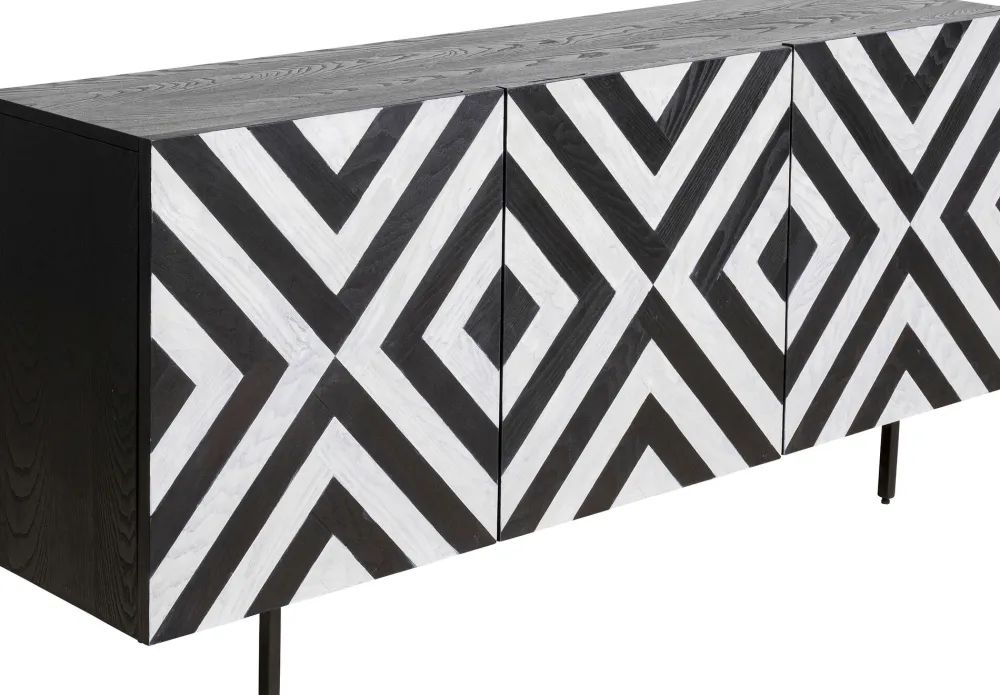 Komody*KARE Design Komoda 3-drzwiowa Fornirowana Front Czarno-biały 160x75 Cm