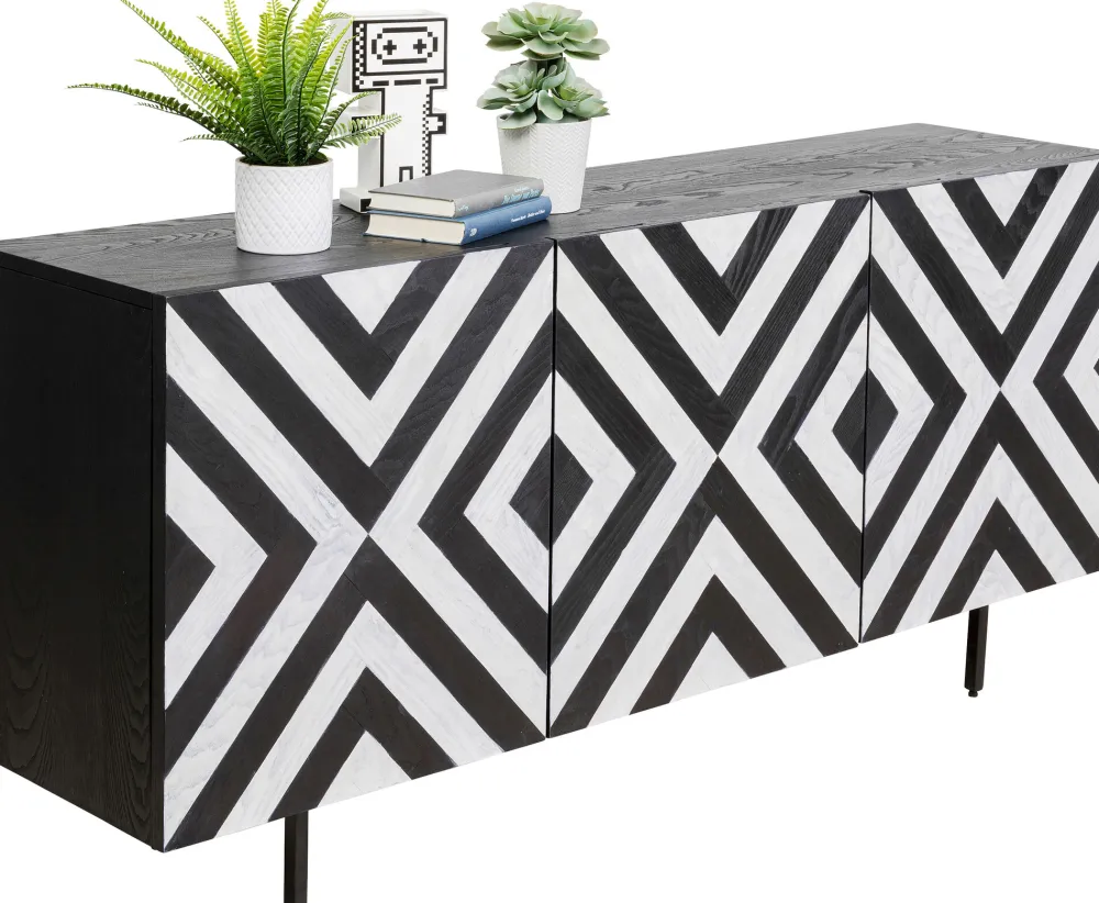 Komody*KARE Design Komoda 3-drzwiowa Fornirowana Front Czarno-biały 160x75 Cm