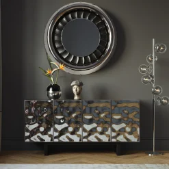 Komody*KARE Design Komoda 4-drzwiowa Fornirowana Czarna Front Srebrny Ze Stali Nierdzewnej 160x78 Cm