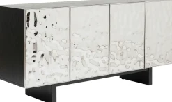 Komody*KARE Design Komoda 4-drzwiowa Fornirowana Czarna Front Srebrny Ze Stali Nierdzewnej 160x78 Cm