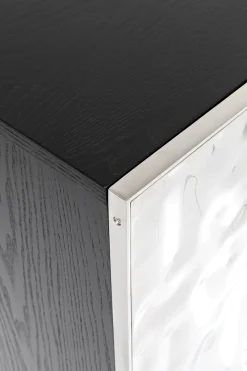 Komody*KARE Design Komoda 4-drzwiowa Fornirowana Czarna Front Srebrny Ze Stali Nierdzewnej 160x78 Cm