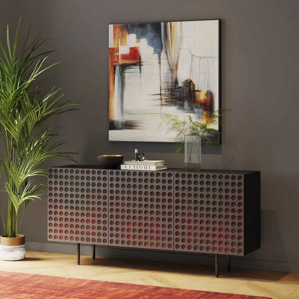 Komody*KARE Design Komoda 3-drzwiowa Fornirowana Czarna Front Kolorowy 160x75 Cm
