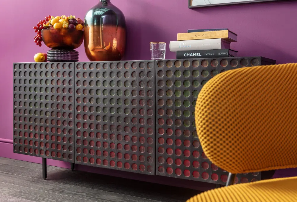 Komody*KARE Design Komoda 3-drzwiowa Fornirowana Czarna Front Kolorowy 160x75 Cm