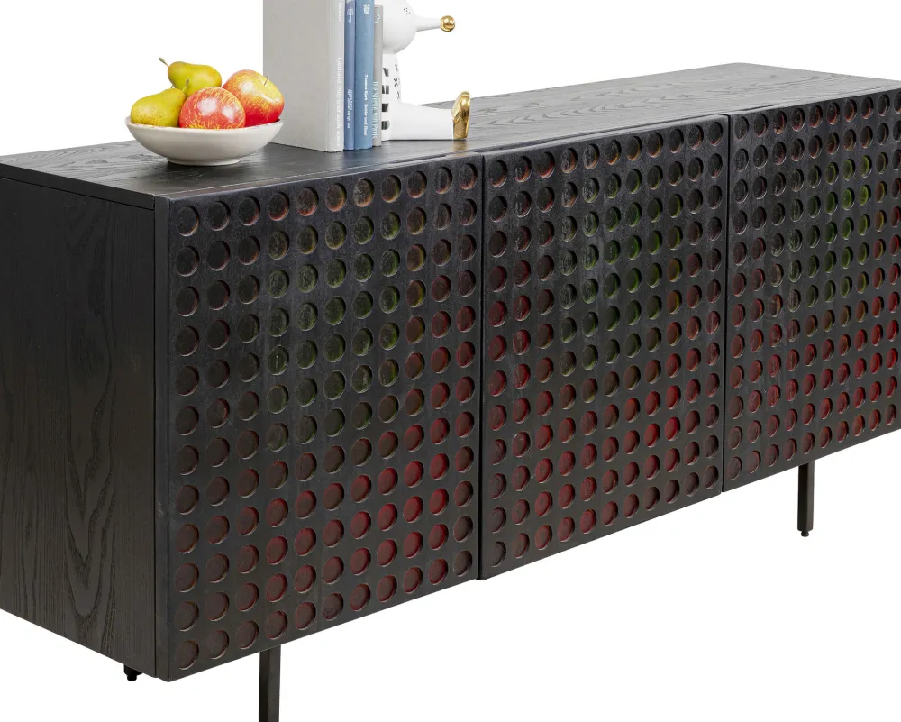 Komody*KARE Design Komoda 3-drzwiowa Fornirowana Czarna Front Kolorowy 160x75 Cm