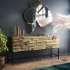 Komody*KARE Design Komoda 4-drzwiowa Złota Ręcznie Kuta Stal Mosiężna 183x86 Cm