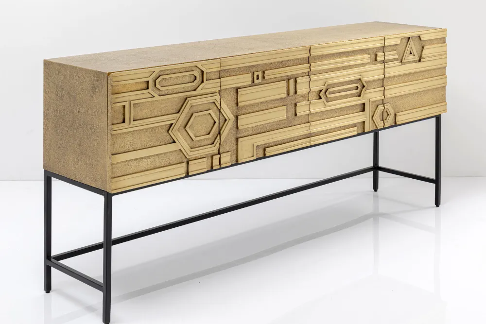 Komody*KARE Design Komoda 4-drzwiowa Złota Ręcznie Kuta Stal Mosiężna 183x86 Cm