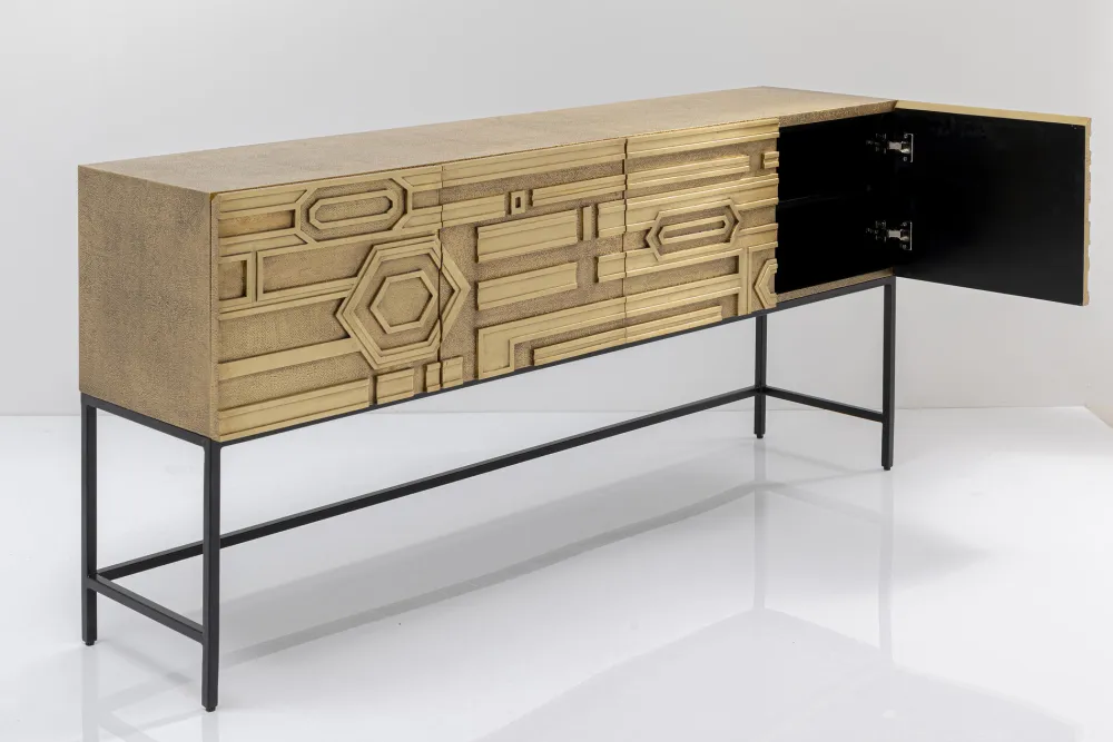 Komody*KARE Design Komoda 4-drzwiowa Złota Ręcznie Kuta Stal Mosiężna 183x86 Cm
