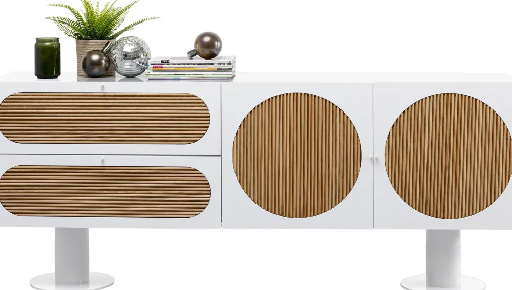 Komody*KARE Design Komoda 2-drzwiowa Z 2 Szufladami Biała Front Drewno Dębowe 183x76 Cm