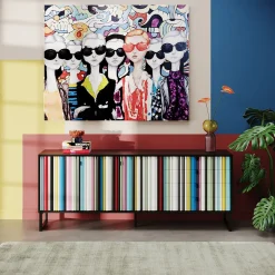 Komody*KARE Design Komoda Kolorowa Z Szufladami I Drzwiami MDF 186 Cm Podstawa Czarna Stalowa