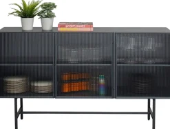 Komody*KARE Design Komoda Loft Czarna Stalowa Front Szkło Ryflowane 150x90 Cm