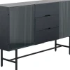 Komody*KARE Design Komoda Loft Z 3 Szufladami Czarna Stalowa Front Szkło Ryflowane I MDF 150x90 Cm