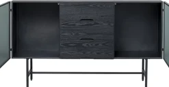 Komody*KARE Design Komoda Loft Z 3 Szufladami Czarna Stalowa Front Szkło Ryflowane I MDF 150x90 Cm