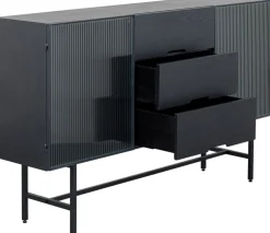Komody*KARE Design Komoda Loft Z 3 Szufladami Czarna Stalowa Front Szkło Ryflowane I MDF 150x90 Cm