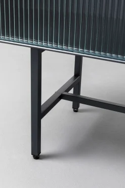 Komody*KARE Design Komoda Loft Z 3 Szufladami Czarna Stalowa Front Szkło Ryflowane I MDF 150x90 Cm