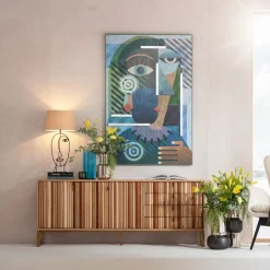 Komody*KARE Design Komoda Naturalna Z Szufladami I Drzwiami 186 Cm Podstawa Złota