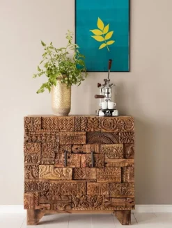 Komody*KARE Design Komoda Shanti Surprise Puzzle Mango 90x90 Cm Drewniana