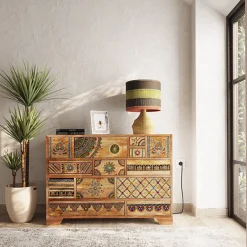 Komody*KARE Design Komoda Z 14 Szufladami Drewno Mango Kolorowe Ornamenty 115x80 Cm