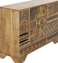 Komody*KARE Design Komoda Z 14 Szufladami Drewno Mango Kolorowe Ornamenty 115x80 Cm