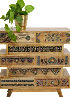 Komody*KARE Design Komoda Z 8 Szufladami Drewno Mango Kolorowe Ornamenty 65x65 Cm