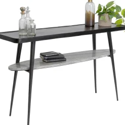 Konsole I Toaletki*KARE Design Konsola Czarna Z Aluminium Półka Marmurowa 135x35 Cm