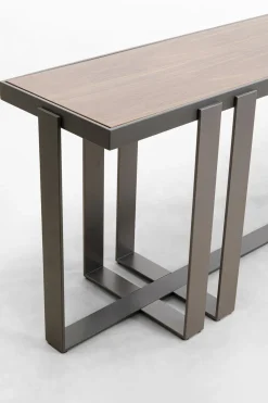 Konsole I Toaletki*KARE Design Konsola Do Przedpokoju Blat Fornirowany Orzech Nogi Stalowe 150x45 Cm