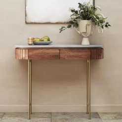 Konsole I Toaletki*KARE Design Konsola Grace 100x30 Cm Drewno Mango - Blat Marmur