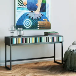 Konsole I Toaletki*KARE Design Konsola Z Szufladami MDF Czarna 136x40 Cm Front Kolorowy
