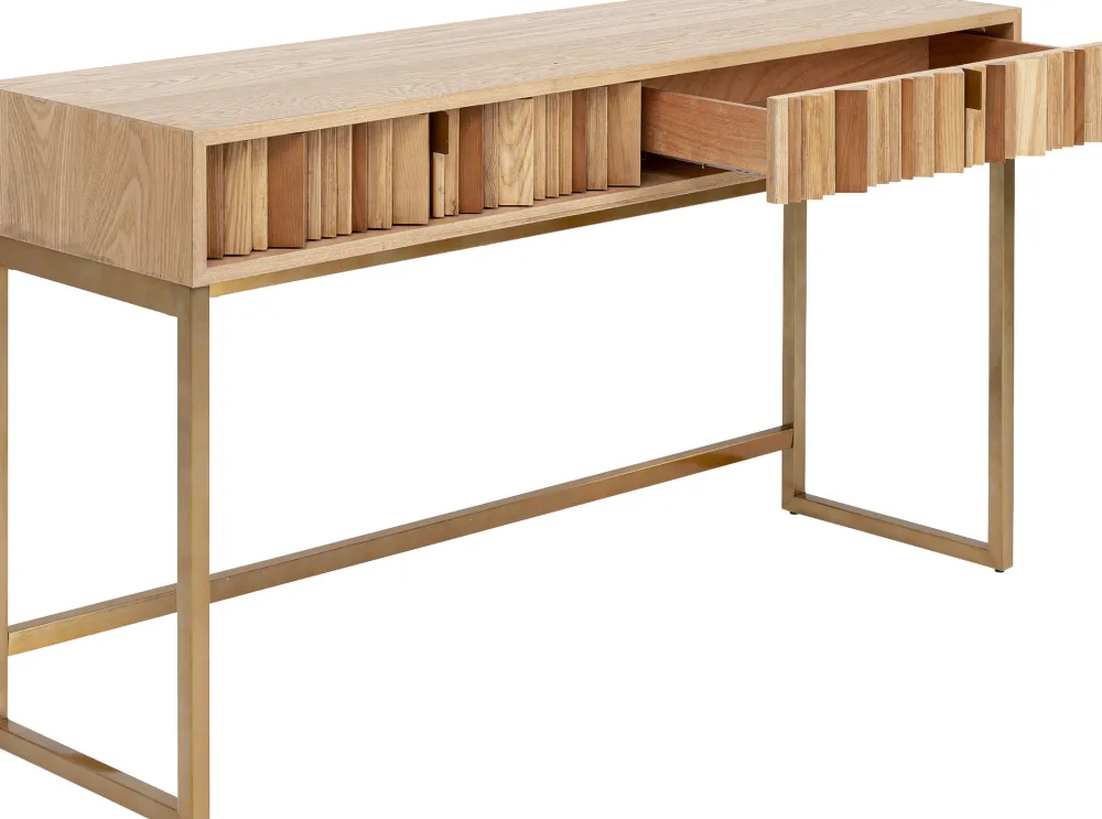 Konsole I Toaletki*KARE Design Konsola Z Szufladami MDF Naturalna 136x40 Cm Front Sklejka Jesionowa