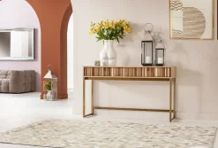 Konsole I Toaletki*KARE Design Konsola Z Szufladami MDF Naturalna 136x40 Cm Front Sklejka Jesionowa