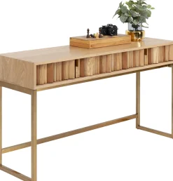 Konsole I Toaletki*KARE Design Konsola Z Szufladami MDF Naturalna 136x40 Cm Front Sklejka Jesionowa