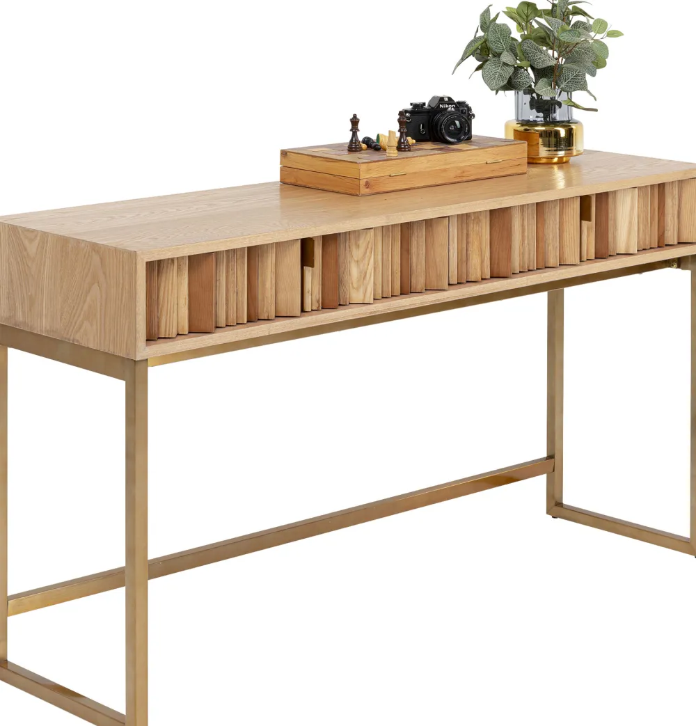 Konsole I Toaletki*KARE Design Konsola Z Szufladami MDF Naturalna 136x40 Cm Front Sklejka Jesionowa
