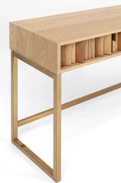 Konsole I Toaletki*KARE Design Konsola Z Szufladami MDF Naturalna 136x40 Cm Front Sklejka Jesionowa