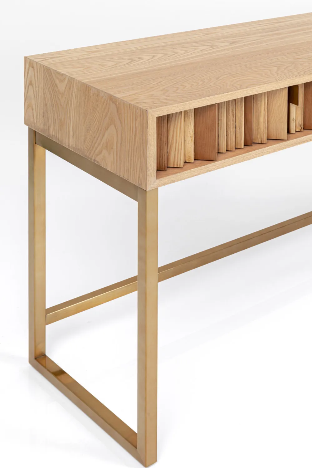 Konsole I Toaletki*KARE Design Konsola Z Szufladami MDF Naturalna 136x40 Cm Front Sklejka Jesionowa