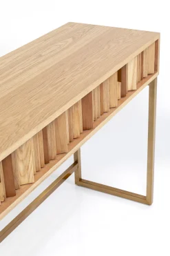 Konsole I Toaletki*KARE Design Konsola Z Szufladami MDF Naturalna 136x40 Cm Front Sklejka Jesionowa