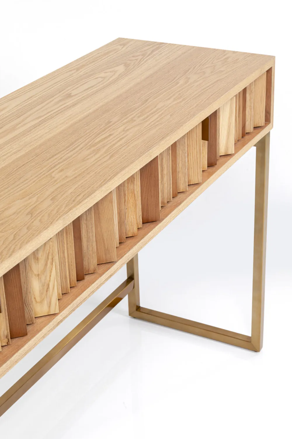 Konsole I Toaletki*KARE Design Konsola Z Szufladami MDF Naturalna 136x40 Cm Front Sklejka Jesionowa