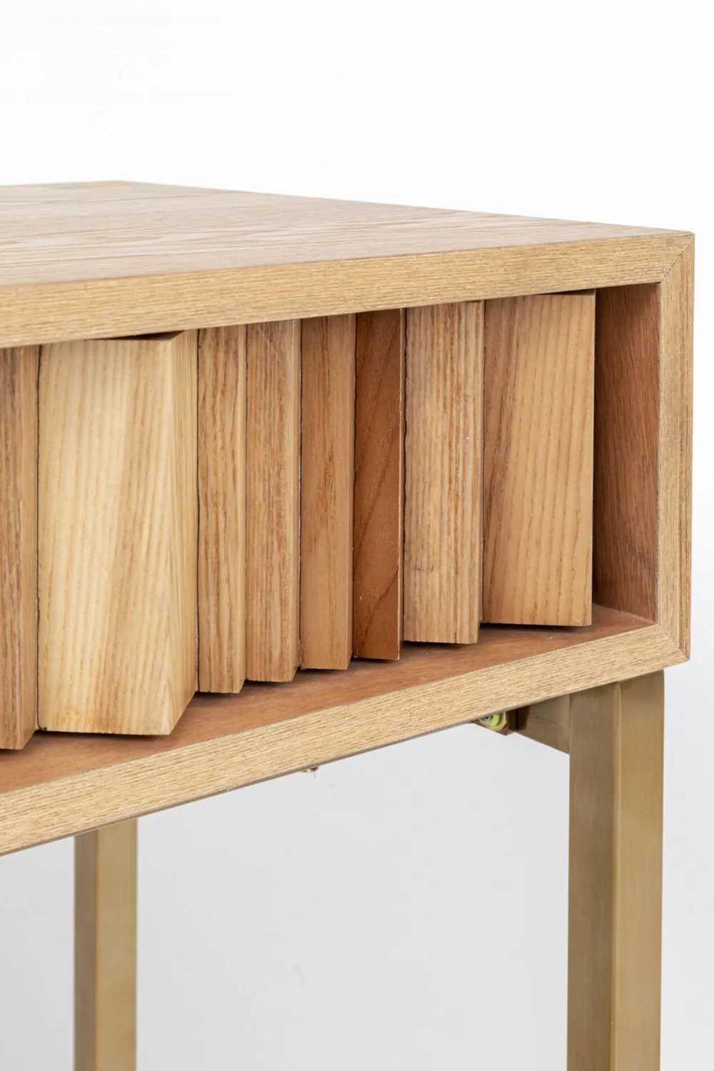 Konsole I Toaletki*KARE Design Konsola Z Szufladami MDF Naturalna 136x40 Cm Front Sklejka Jesionowa