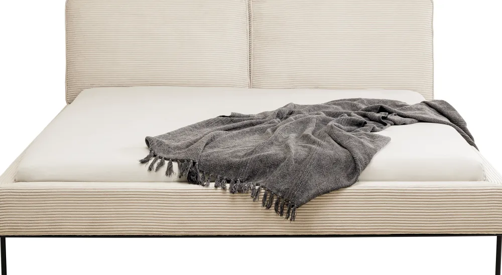 Łóżka*KARE Design Łóżko Podwójne Z Zagłówkiem Kremowe Nogi Czarne 180x200 Cm