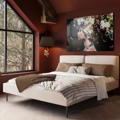 Łóżka*KARE Design Łóżko Podwójne Z Zagłówkiem Kremowe Nogi Czarne 160x200 Cm