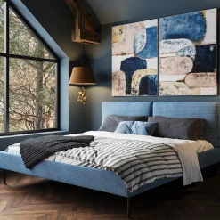 Łóżka*KARE Design Łóżko Podwójne Z Zagłówkiem Niebieskie Nogi Czarne 160x200 Cm