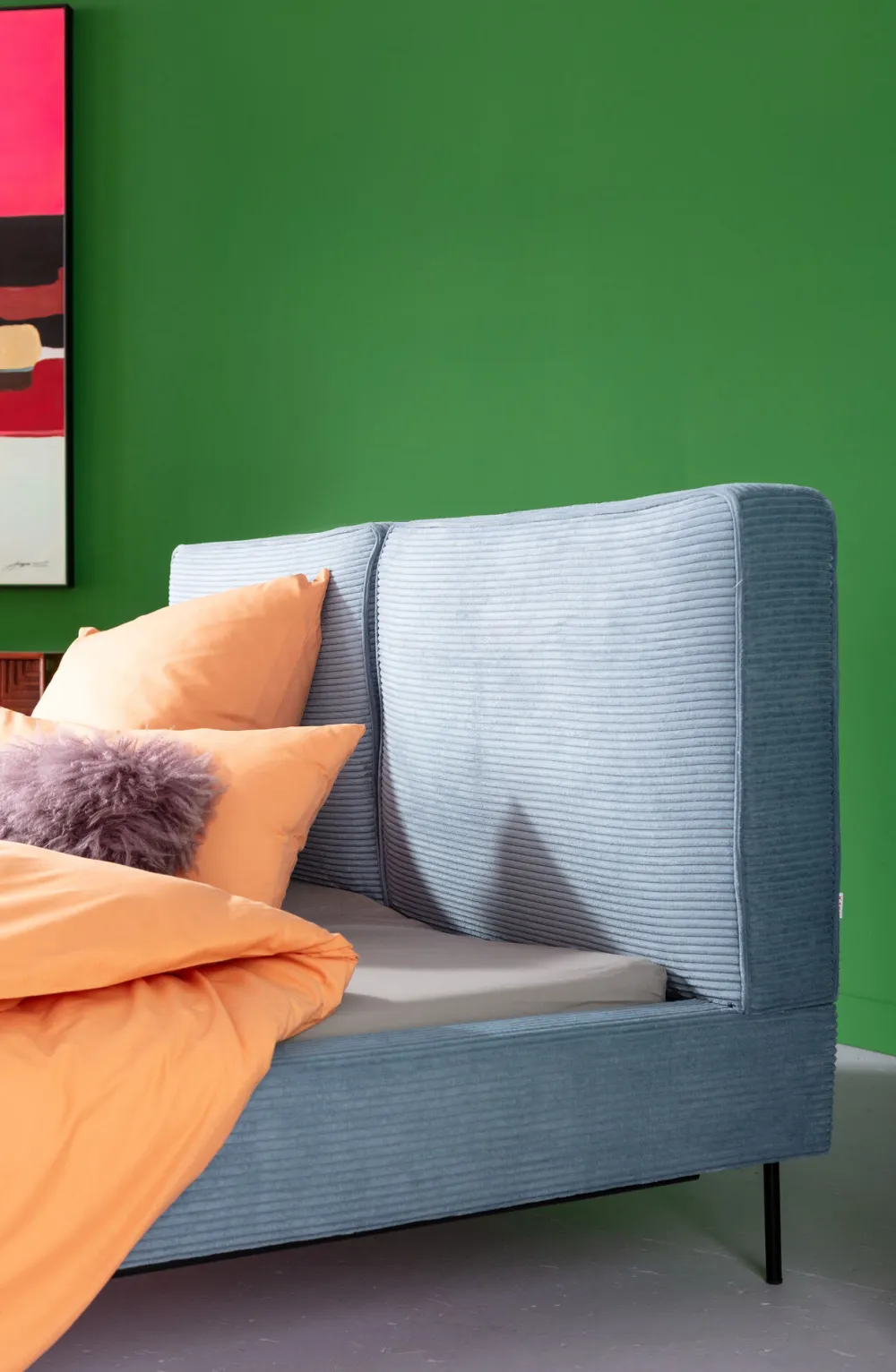 Łóżka*KARE Design Łóżko Podwójne Z Zagłówkiem Niebieskie Nogi Czarne 160x200 Cm