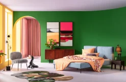 Łóżka*KARE Design Łóżko Podwójne Z Zagłówkiem Niebieskie Nogi Czarne 160x200 Cm