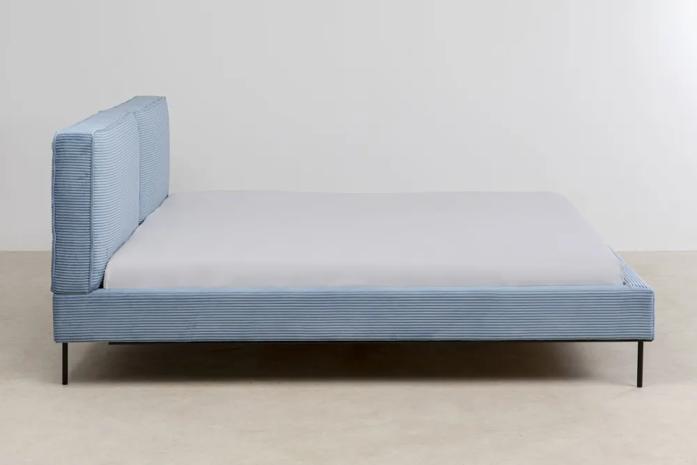 Łóżka*KARE Design Łóżko Podwójne Z Zagłówkiem Niebieskie Nogi Czarne 160x200 Cm