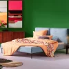 Łóżka*KARE Design Łóżko Podwójne Z Zagłówkiem Niebieskie Nogi Czarne 180x200 Cm